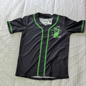Kids' Black Mijecraft Jersey with Green creeper Gamer Graphic